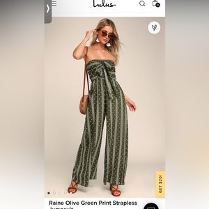 Raine Olive Green Print Strapless Jumpsuit